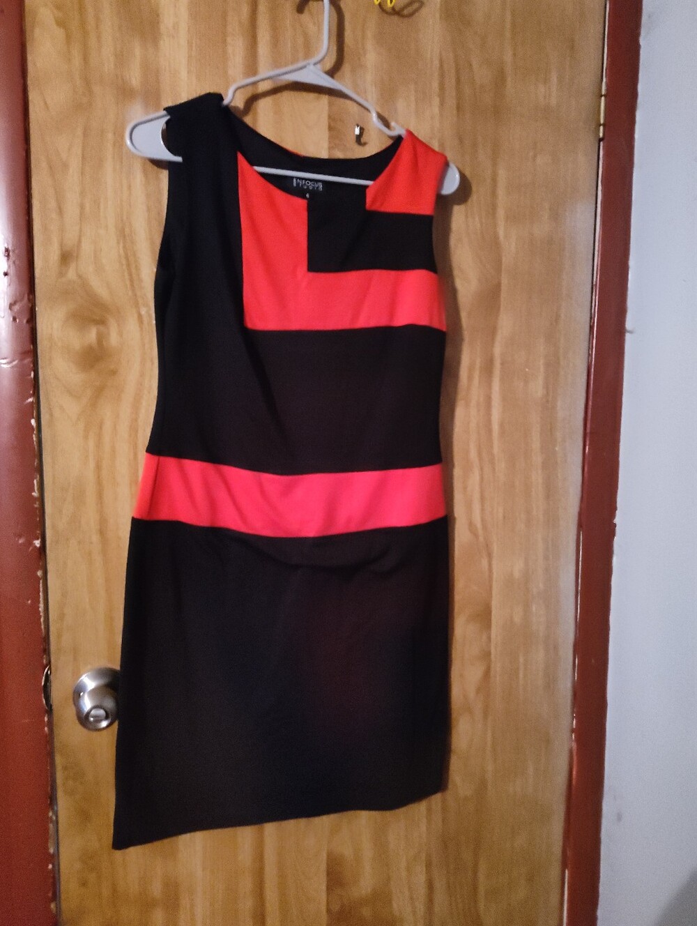 Enfocus Studio Black and Red Blocked Mini Sheath Dress
